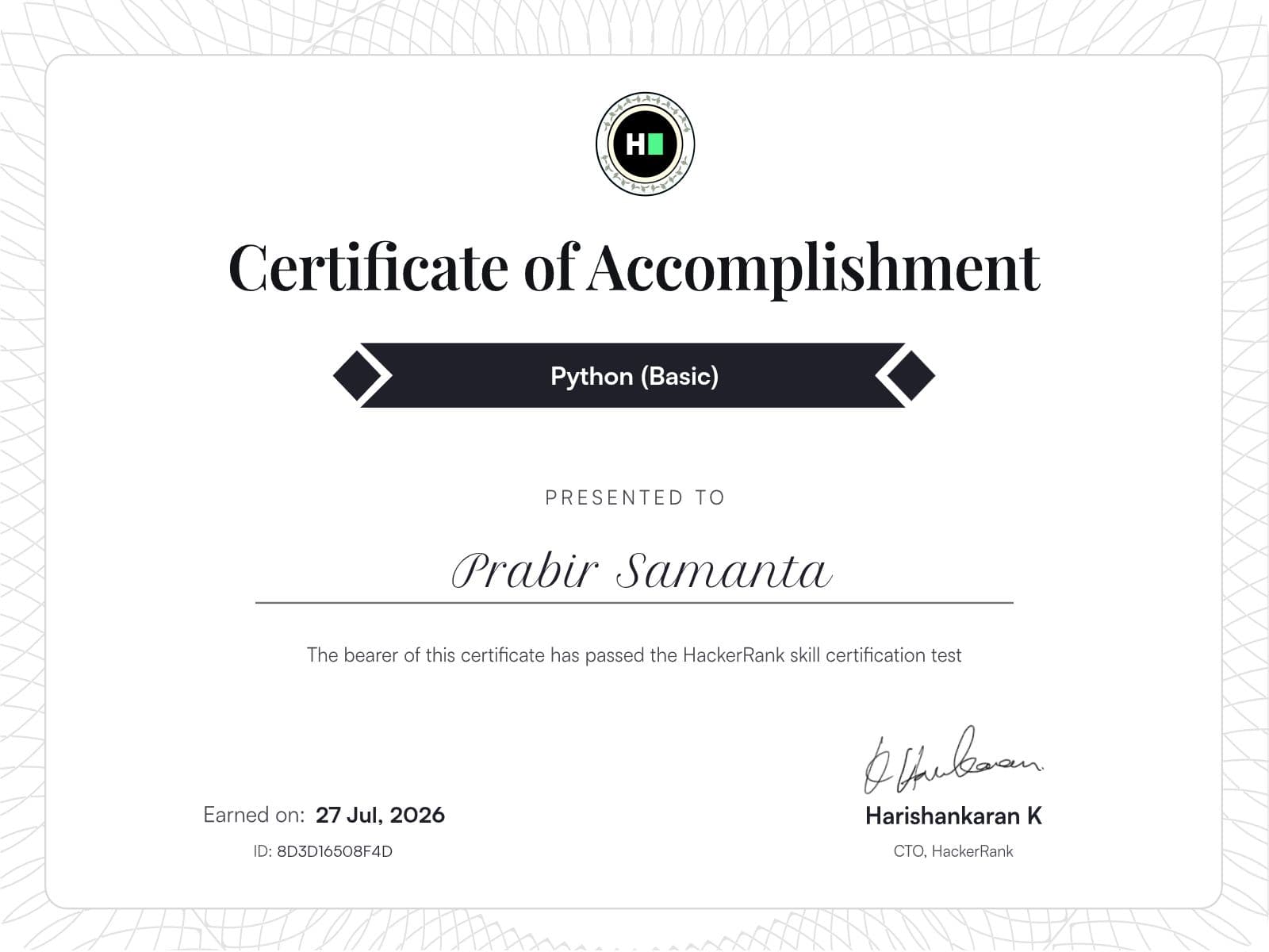 Python Basics certificate
