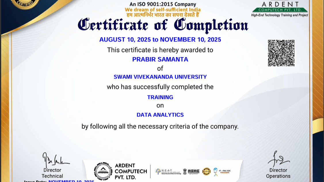 Data Analytics certificate